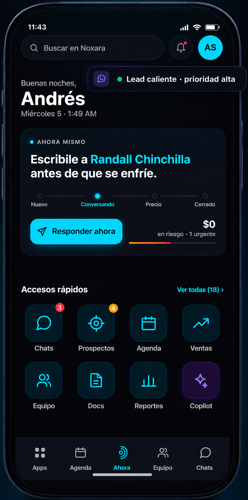 Vista previa de Noxara OS en el celular