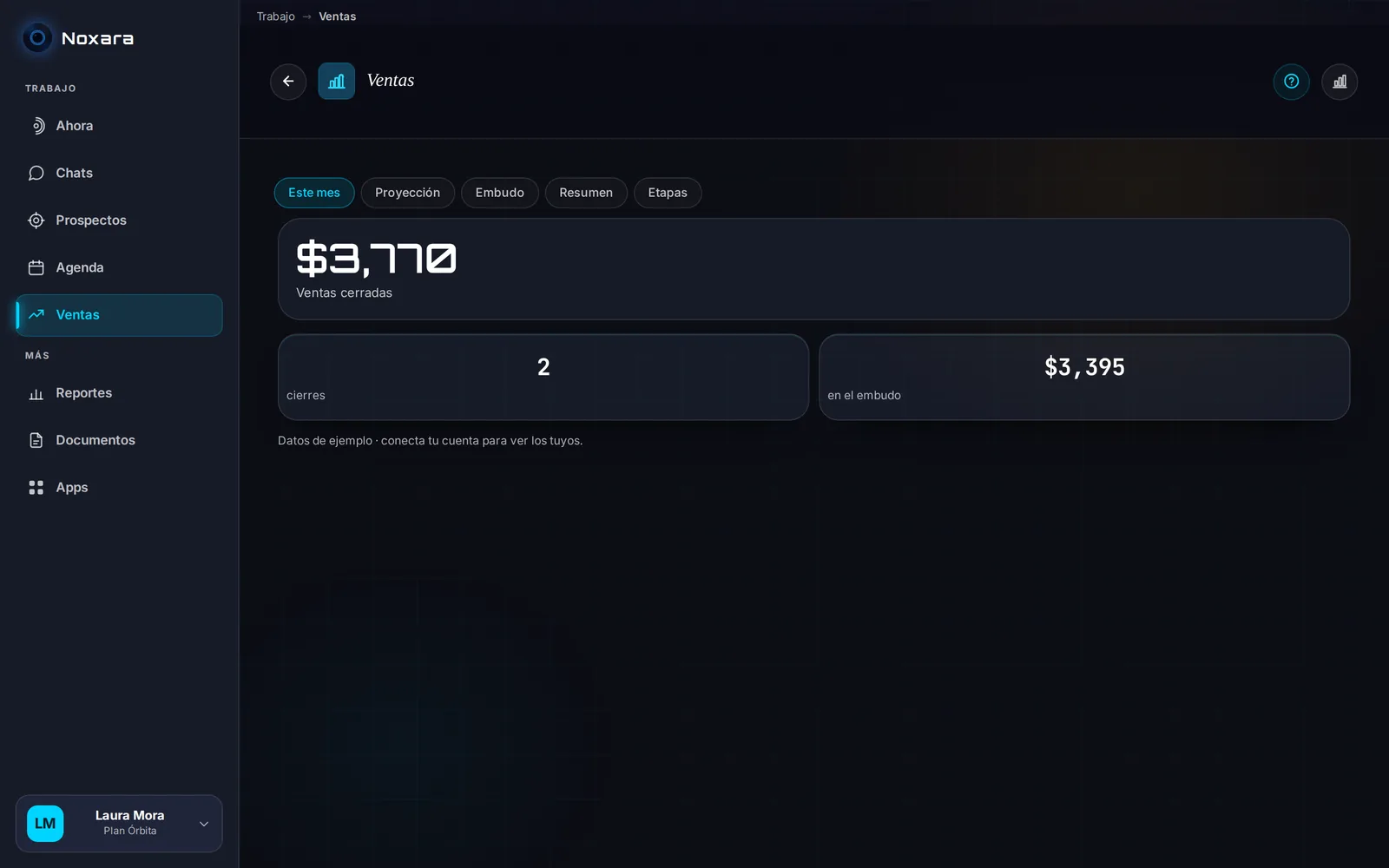 Registro de ventas del mes en Noxara