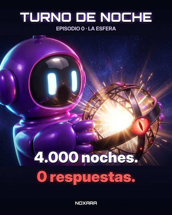 Portada del Episodio 0. Nox sostiene una jaula de metal con un ojo rojo. Texto: 4.000 noches. 0 respuestas.