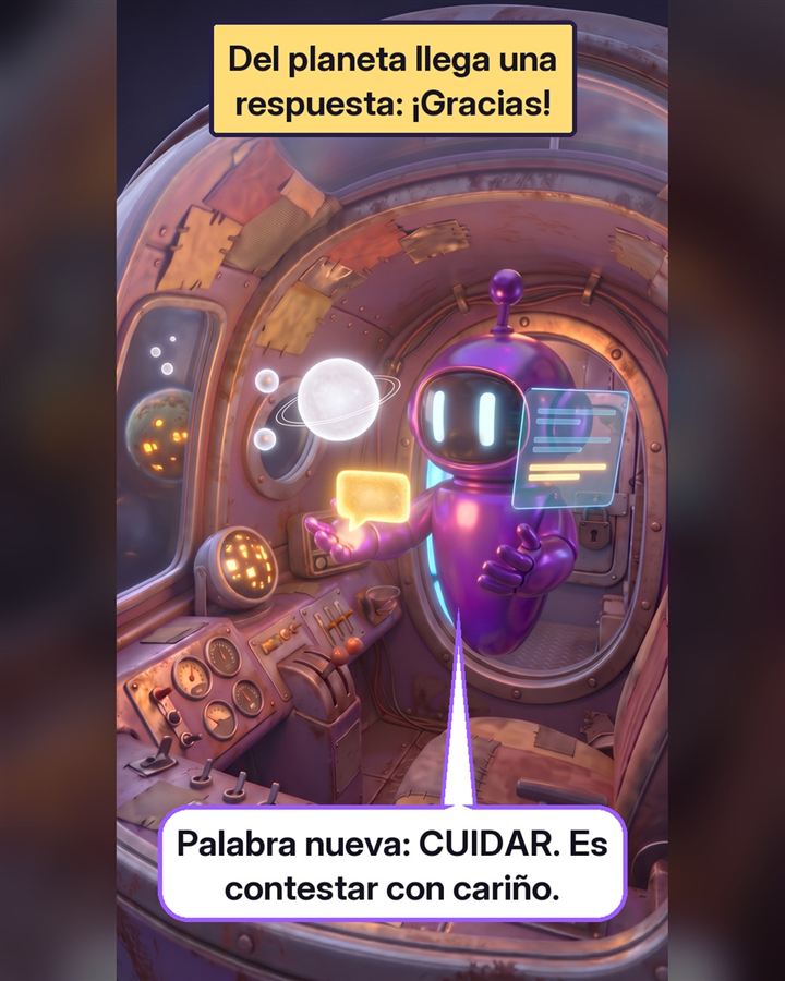Del planeta llega una respuesta: gracias. Nox anota una palabra nueva: cuidar.
